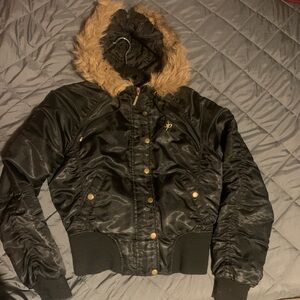South Pole Black Bomber Jacket with Fur Trim